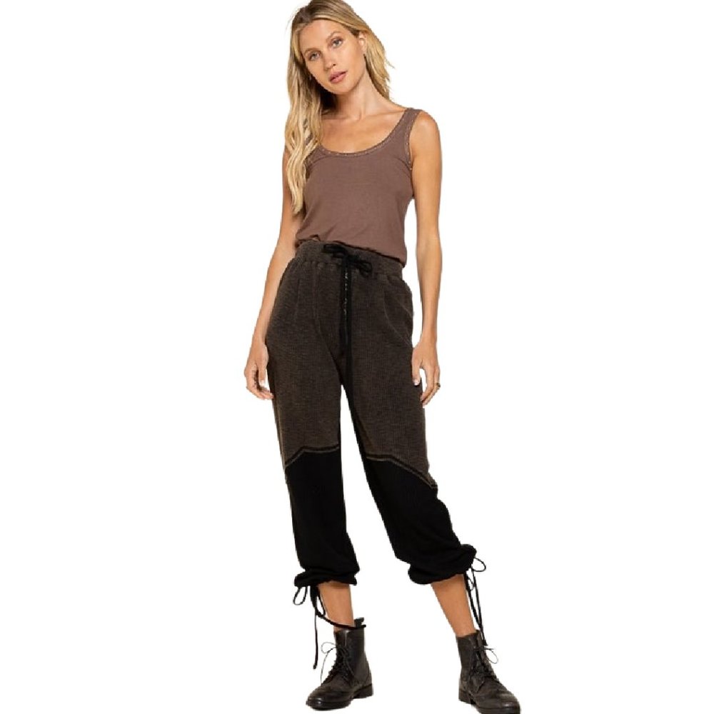 POL Black and Brown Casual Chic Joggers | Relaxed Fit with Side Leg Drawstrings